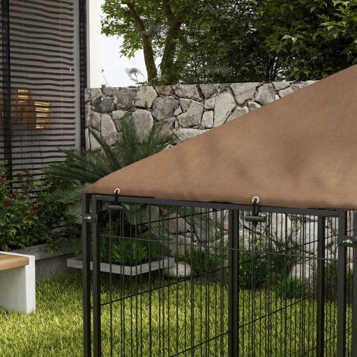 Perrera con Toldo y Soporte Giratorio para Comida 2 Cuencos Incluidos 211x141x151 cm Negro [6]