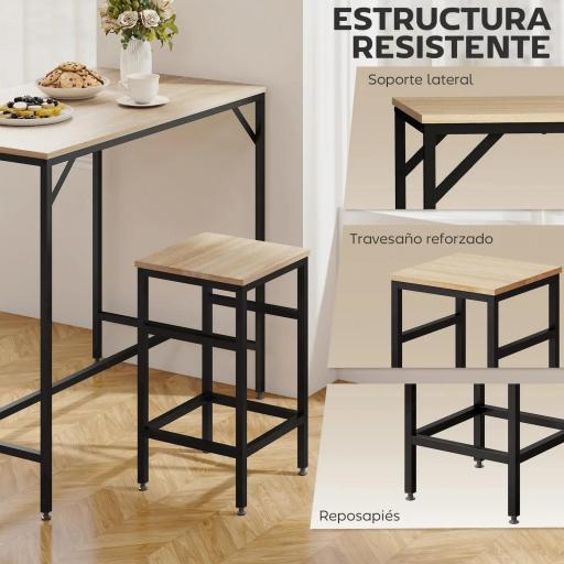 Set de Mesa Bar y 4 Taburetes Muebles Altos con Mesa de 100x60x88 cm y Taburetes de 32x32x57 cm Negro y Roble [3]