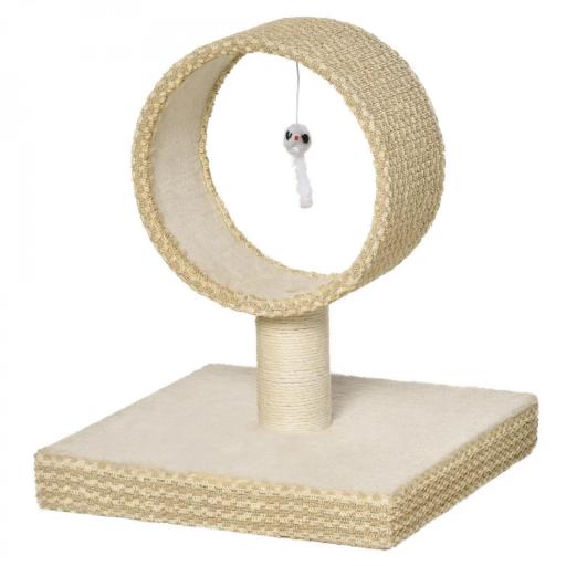 Árbol para Gatos Pequeño 61x41x50 cm Torre de Rascado de Gato con Túnel Superior Poste Rascador de Yute Natural y Juguete de Rata Colgante Beige [6]