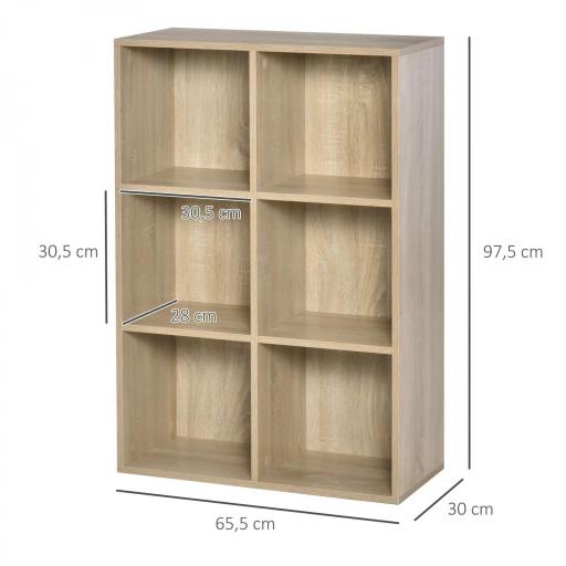 Estantería para Libros Estantes de Madera de 3 Niveles con 6 Cubos de Almacenaje para Sala de Estar Dormitorio Oficina 65,5x30x97,5 cm Roble [1]