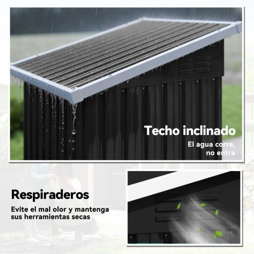 Caseta de Jardín Exterior Metálico 0,74 m² 107,5x91x185 cm con Techo Inclinado Puerta con Cerradura Ventilaciones Gris [3]