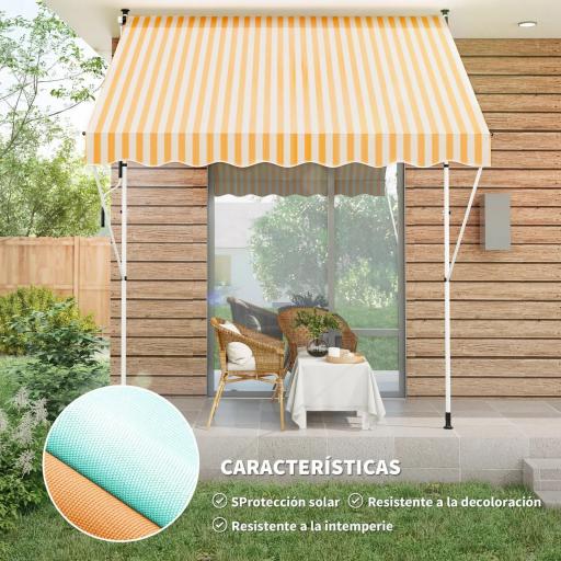 Toldo Manual Retráctil 300x150x170-280 cm con Altura Ajustable Manivela y Protección Solar para Terraza Naranja [6]