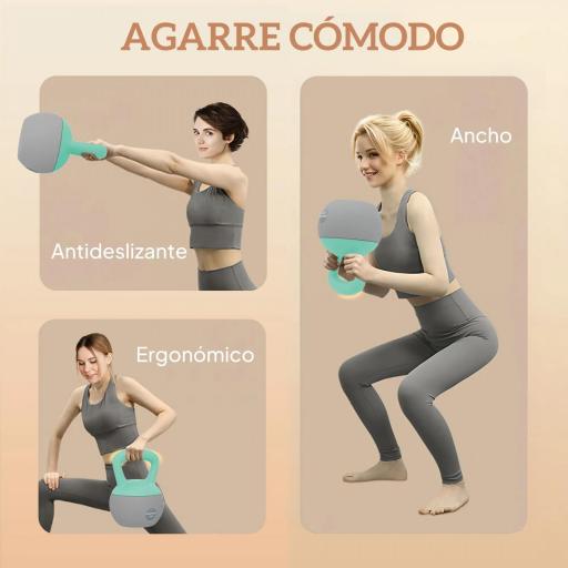 Pesa Rusa 12 kg Kettlebell Relleno de Arena Metálica Mango Antideslizante para Entreno en Casa 21x21x30 cm Verde y Gris [3]