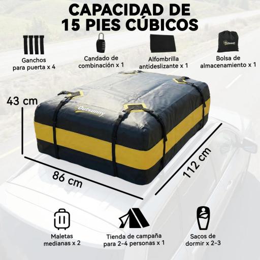 Bolsa de Techo para Coche 425L Impermeable con 8 Correas Alfombrilla Antideslizante Ganchos para Vehículos Amarillo [1]