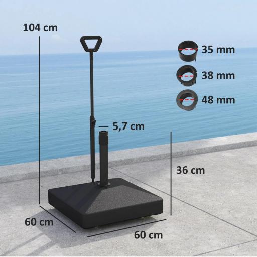 Base para Sombrilla Cuadrada con Ruedas y Asa Rellenable con Agua o Arena Soporte de HDPE 60x60x104 cm Negro [1]