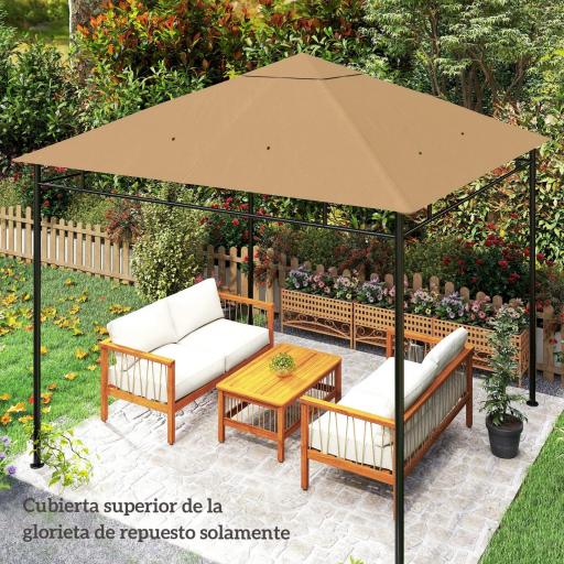 Techo de Repuesto para Cenador, 3x3 m, Cubierta de Repuesto con 8 Orificios de Drenaje, Ventilación y Protección UV, SOLO Toldo de Recambio para Pabellón Gazebo, Beige [5]