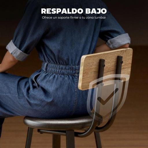 Juego de 2 Taburetes Altos de Cocina con Respaldo y Reposapiés Tapizados de PU Asiento de 75,5 cm Natural y Negro [6]