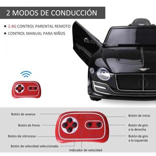 Coche Eléctrico para Niños Bentley GT Coche de Batería para Niños de +3 Años Velocidad 2,5-5 km/h 108x60x43 cm Negro [5]