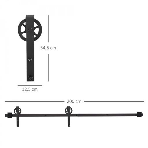 Herraje Puerta Corredera 200 cm Kit de Puerta Corredera de Madera Acero al Carbono Baño Cocina Dormitorio Negro [1]
