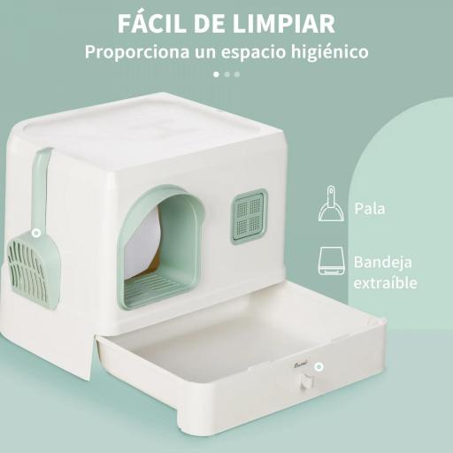 Arenero Cerrado para Gatos Caja de Arena para Gatos con Bandeja Extraíble Pala y Filtro Desodorizante 50x40x40 cm Blanco [3]