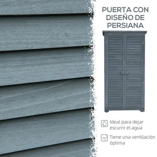 Cobertizo de Madera Caseta de Madera 0,31 m² 87x46,5x160 cm con 2 Puertas y 2 Estantes Interior Gris [2]