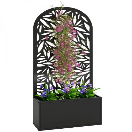 Jardinera con Pantalla de Privacidad Curva de Hojas de Metal y Opción de Montaje en Pared 61x23x113 cm Negro [8]
