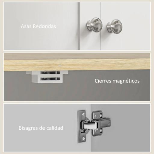 Alacena de Cocina Mueble Auxiliar de Cocina con 4 Puertas y Estantes Ajustables para Comedor Salón 60x30x183 cm Blanco [6]