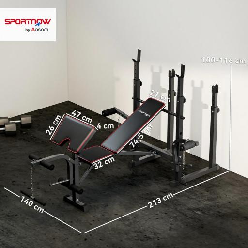 Banco de Pesas con Soportes para Barra y Respaldo Ajustable para Entrenamiento Completos de Cuerpo Negro [1]