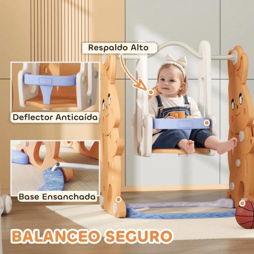 Tobogán Infantil con Columpio con Barandilla y Canasta 4 en 1 para Niños de +18 Meses 147,5x160x107 cm Naranja [4]