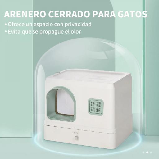 Arenero Cerrado para Gatos Caja de Arena para Gatos con Bandeja Extraíble Pala y Filtro Desodorizante 50x40x40 cm Blanco [4]
