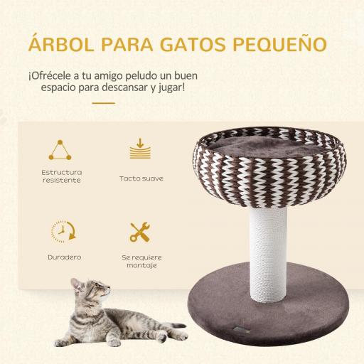 Árbol Rascador para Gatos Pequeño Altura 52 cm Torre Escalador de Gato con Cama Redonda Cojín de Felpa Suave y Poste Rascador 50x50x52 cm Café y Blanco [4]