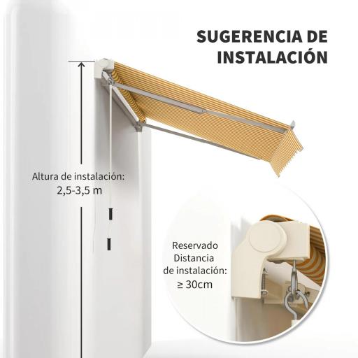 Toldo de Pared con Brazo Articulado y Manivela Marco Resistente de Aluminio y Cubierta de Poliéster 295x245 cm Naranja [8]