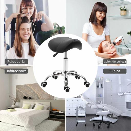 Taburete con Ruedas Taburete Giratoria con Altura Ajustable Taburete Cosmetica Dentista Peluqueria 52x53x49-61 cm Negro [6]