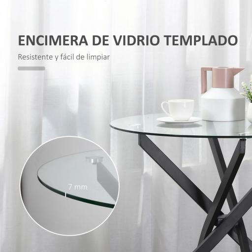 Mesa de Comedor Redonda con Encimera de Cristal Templado Transparente y Patas Cruzadas de Metal Mesa de Centro Moderna para Salón Ø80x75 cm Negro [2]