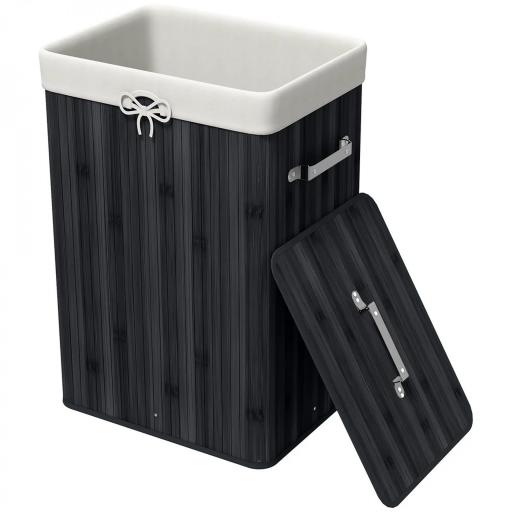 Cesto para la Ropa Sucia Plegable con Tapa Cubo para la Colada Rectangular con Asas 40x30x60 cm Negro [9]