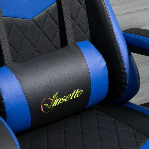 Silla Gaming Altura Regulable Basculante con Reposacabezas Cojín Lumbar 61x70x121-129 cm Azul [7]