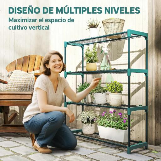 Juego de 2 Soportes para Plantas de 4 Niveles Interior y Exterior Estantes Metálicos con Conectores Fácil Montaje Verde [5]