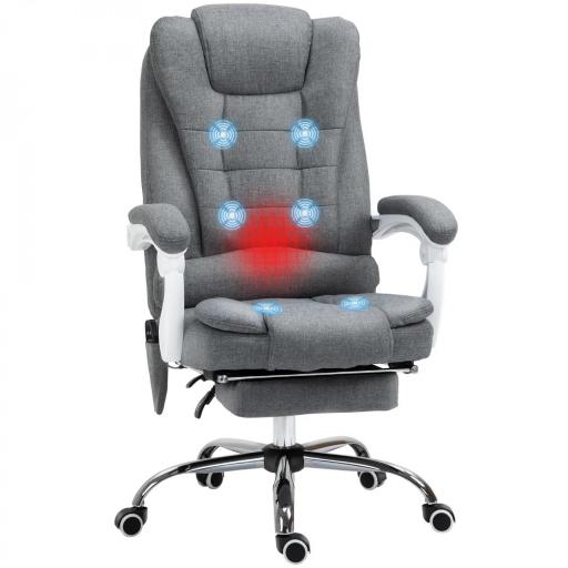 Silla de Oficina con 6 Puntos de Masaje Función de Calentamiento Reposapiés y Control Remoto 65x70x111-119 cm Gris [8]