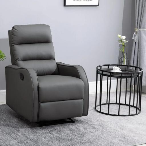 Sillón Relax Reclinable Sofá Relax Tapizado en PU con Reposapiés Retráctil para Dormitorio Salón 65x89x100 cm Gris