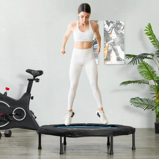 Trampolín de Fitness Ø102 cm Cama Elástica Plegable con Marco de Acero Antideslizantes Carga 100 kg Azul