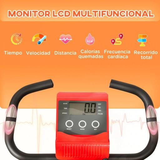 Bicicleta Estática Plegable 3 en 1 con Respaldo y 8 Niveles Resistencia Magnética, Bicicleta Estática para Casa Ajustable con Monitor LCD Volante Banda Sensor de Pulso Soporte de Teléfono Rojo [4]