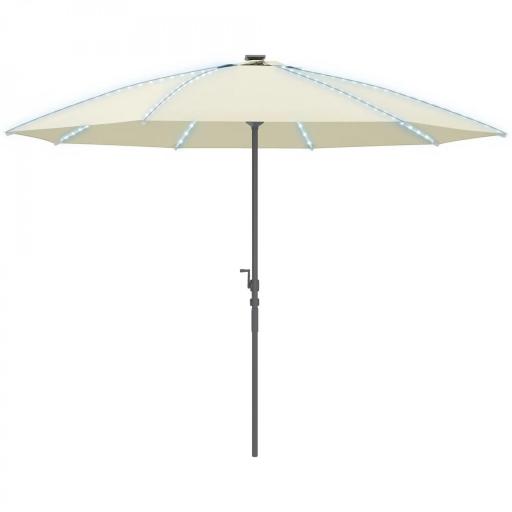 Sombrilla Terraza Exterior con Luces LED Protección UV50+ Poste de Aluminio Manivela Techo Ventilado Ø300x256 cm Crema [8]