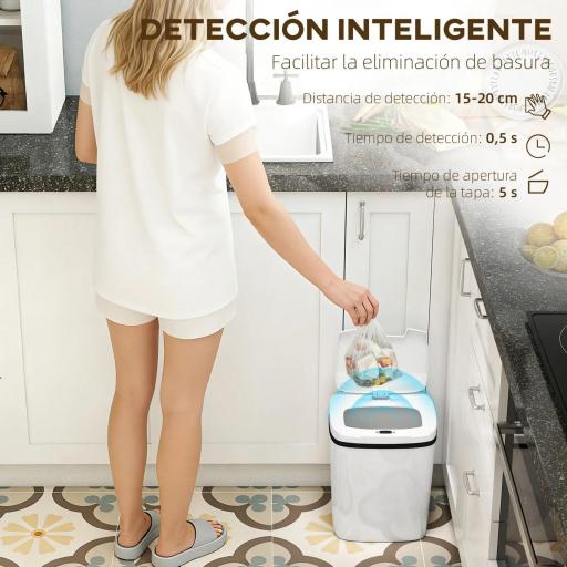 Cubo de Basura Cocina Automático 15 L con Sensor Infrarrojo y Modo Manual Anillo de Retención Antihuellas Blanco [2]