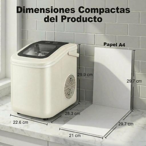 Máquina de Hielo Autolimpiable 12 kg/24H 9 Cubitos Listos en 7 Minutos 2 Tamaños de Hielo 1,2L Depósito Beige [2]