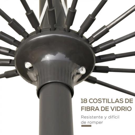 Sombrilla de Jardín Ø250x240 cm con Manivela Parasol con Ángulo Inclinable con 18 Varillas para Exterior Crema [5]