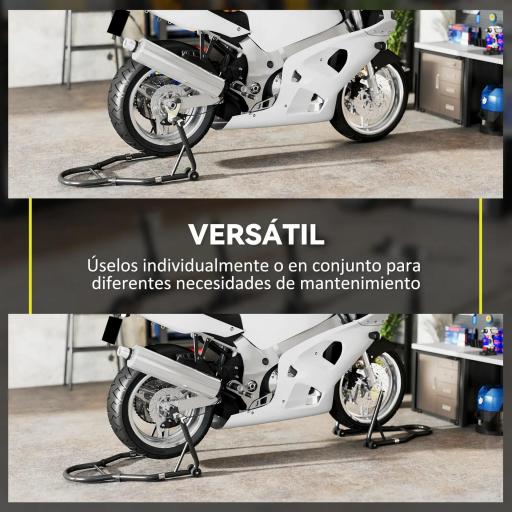 Caballete de Moto Carga 390 kg Soporte Delantero y Trasera Universal Elevador de Moto de Acero con Ruedas Negro [6]