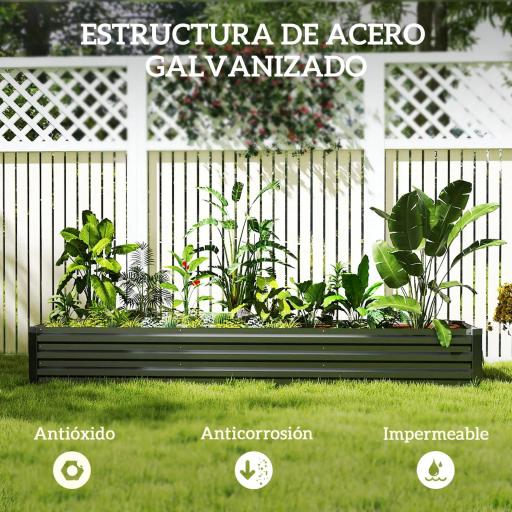 Jardinera Exterior Grande Rectangular de Acero Galvanizado Huerto Urbano con Base Abierta 240x60x30 cm Gris Oscuro [4]