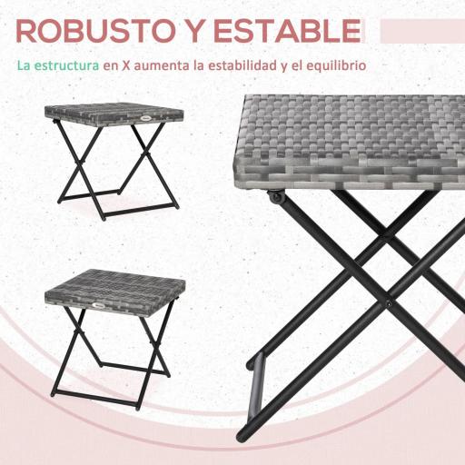 Mesa de Terraza Exterior de Ratán PE Plegable con Patas Cruzadas y Marco de Acero para Patio Balcón 40x40x40 cm Gris [5]