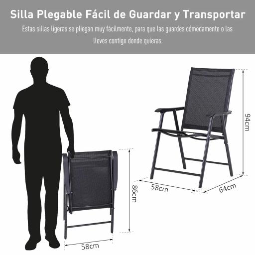 Conjunto de 2 Sillas Plegables para Exterior con Reposabrazos para Jardín Terraza Carga 110 kg 58x64x94 cm Negro [2]