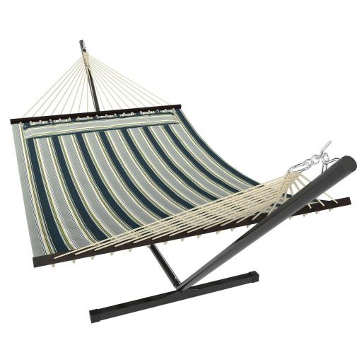 Hamaca con Soporte Hamaca de Jardín Portátil con Almohada Desmontable Barras Separadoras 353x94x115 cm Verde [9]