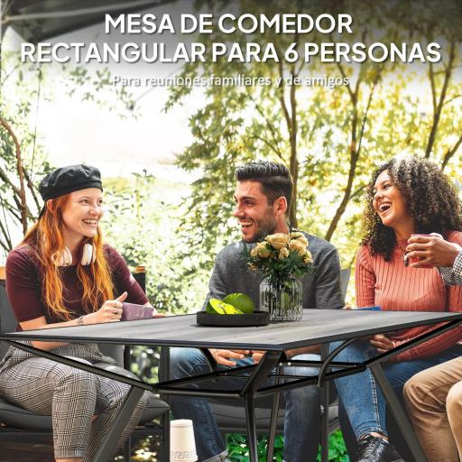 Mesa de Comedor de Exterior con Encimera Imitación Madera para 6 Personas con Estructura de Acero 160x90x73 cm Gris [4]