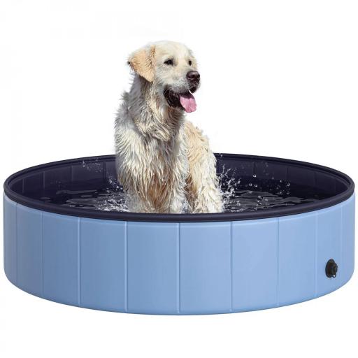Piscina Plegable para Perros Gatos Ø120x30 cm Bañera Portátil para Mascotas PVC Antideslizante Múltiples Usos para Interiores y Exteriores Azul [9]