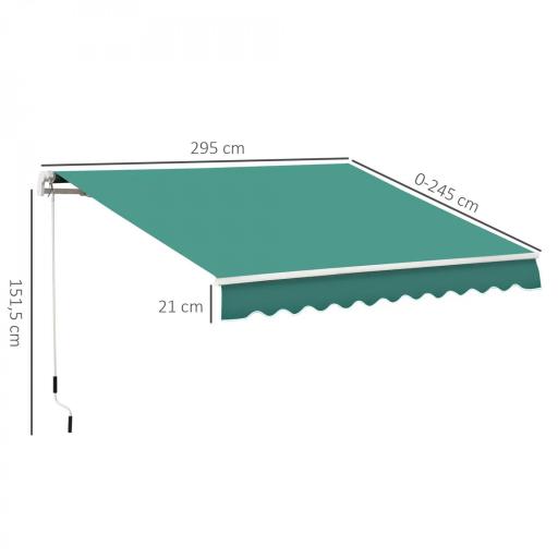 Toldo de Pared con Brazo Articulado y Manivela Marco Resistente de Aluminio y Cubierta de Poliéster 295x245 cm Verde [1]