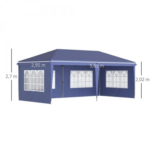 Carpa Plegable 6x3 m con 4 Laterales Desmontables Cenador de Jardín con 4 Ventanas Visibles y Bolsa de Transporte Azul [1]
