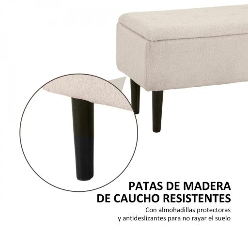 Banco de Pie de Cama Baúl de Almacenaje para Dormitorio con Tapa Abatible y Patas de Madera 95x38x45 cm Crema [2]
