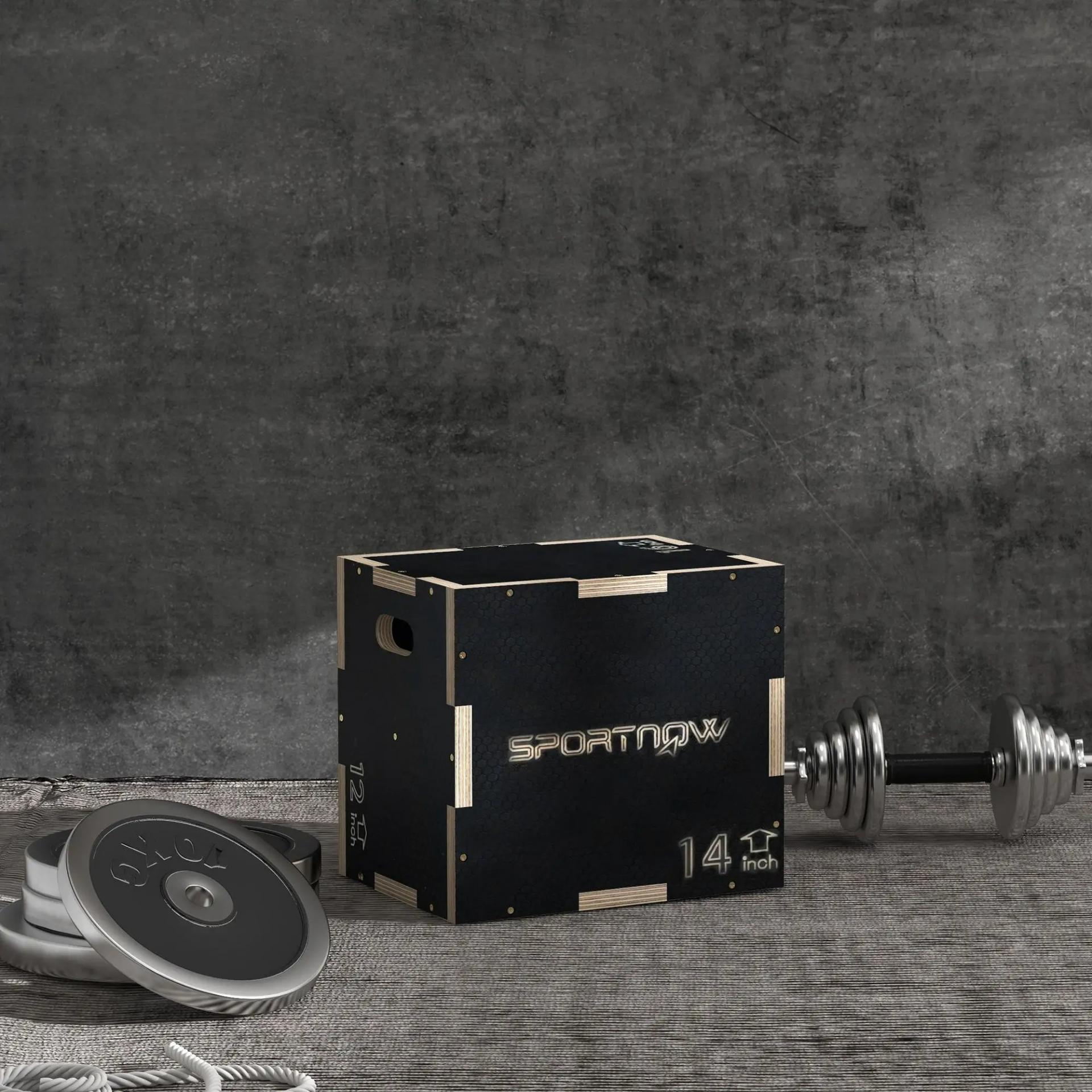Cajón de Salto Pliométrico de Madera con Mangos Huecos Carga 120 kg para Casa Oficina Gimnasia 40,5x35,5x30,5 cm Negro
