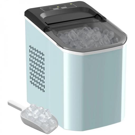 Máquina de Cubitos de Hielo Autolimpiable 12 kg/24H 9 Cubitos Listos en 7 Minutos 2 Tamaños de Hielo 1,5L Depósito Azul [9]
