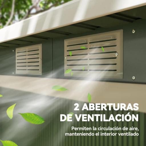 Caseta de Exterior 280x130x172 cm Cobertizo de Jardín con Puertas Correderas Base y Ventilaciones Verde Claro [6]