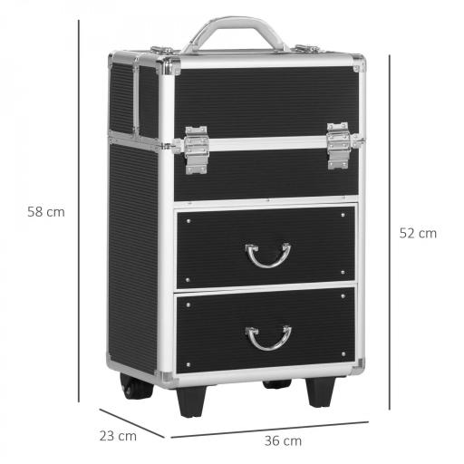 Maleta de Maquillaje Profesional Estuche para Cosmética con 6 Cajones Extensibles y Cierre Llave 36x23x58cm Negro [1]