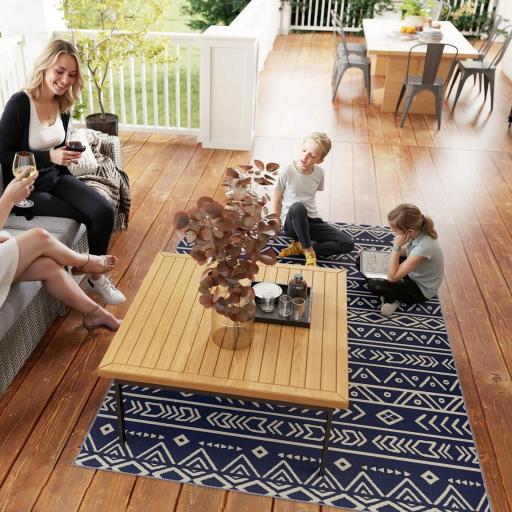 Alfombra de Exterior Reversible 182x274 cm con Patrón Geométrico de Cenefa Impermeable con Bolsa Azul y Blanco [2]